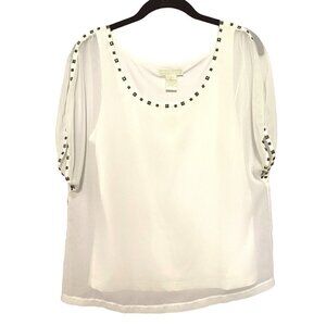 Christina Petite Layered Chiffon Blouse Ivory Women's Size PL Studded Detail NWT